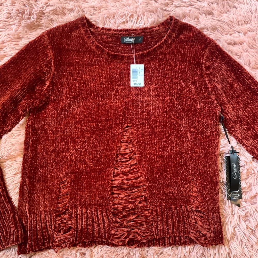 New with tags brick red distressed sweater